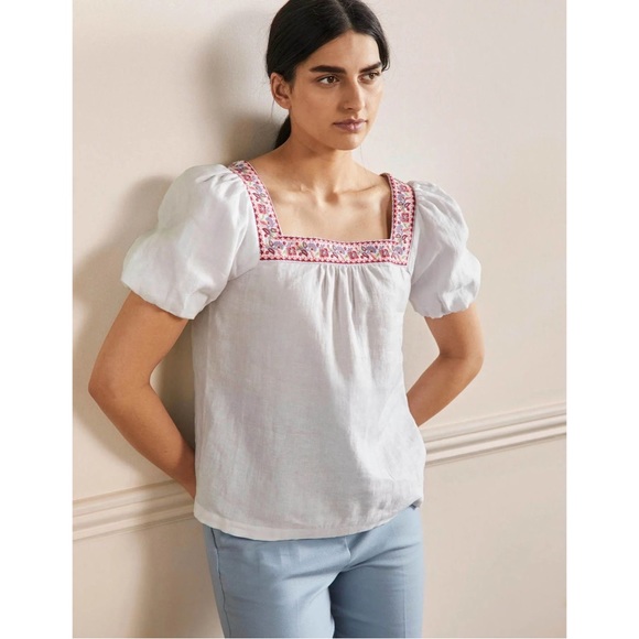 Boden White Square Neck Linen Top - Picture 2 of 5